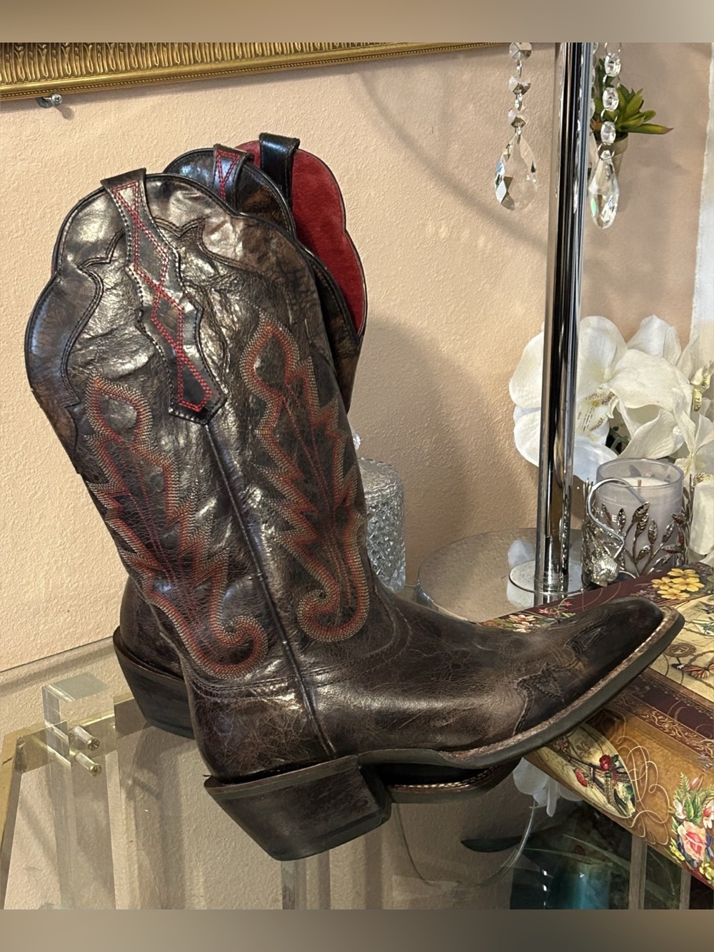 Ariat Cabellera Brown & Red Leather Women’s Western Cowgirl Boots Size US 8